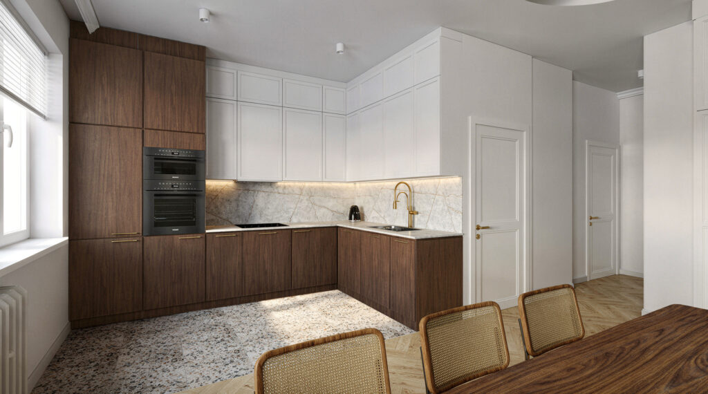 apartament na Ochocie pod sprzedaż - Salon z otwartą kuchnią  -  projekt 4 Style